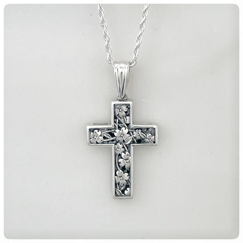 Sterling Silver Dogwood Cross Necklace, The Prince Company, Pawley’s Island, SC, New - The Silver Vault of Charleston