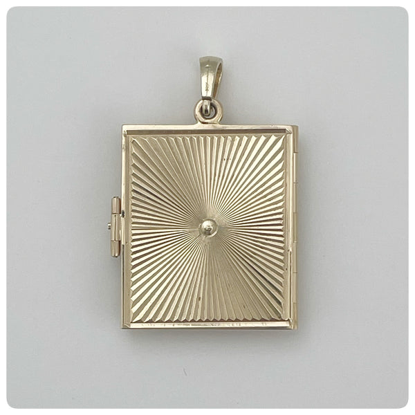 14K Yellow Gold and Red Stone  Book Locket Pendant, Circa 1925