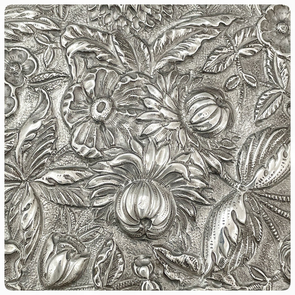 American Sterling Silver and Beveled Glass Hand Mirror in "Repousse", S. Kirk and Son Company, Baltimore, MD, 1903-1924