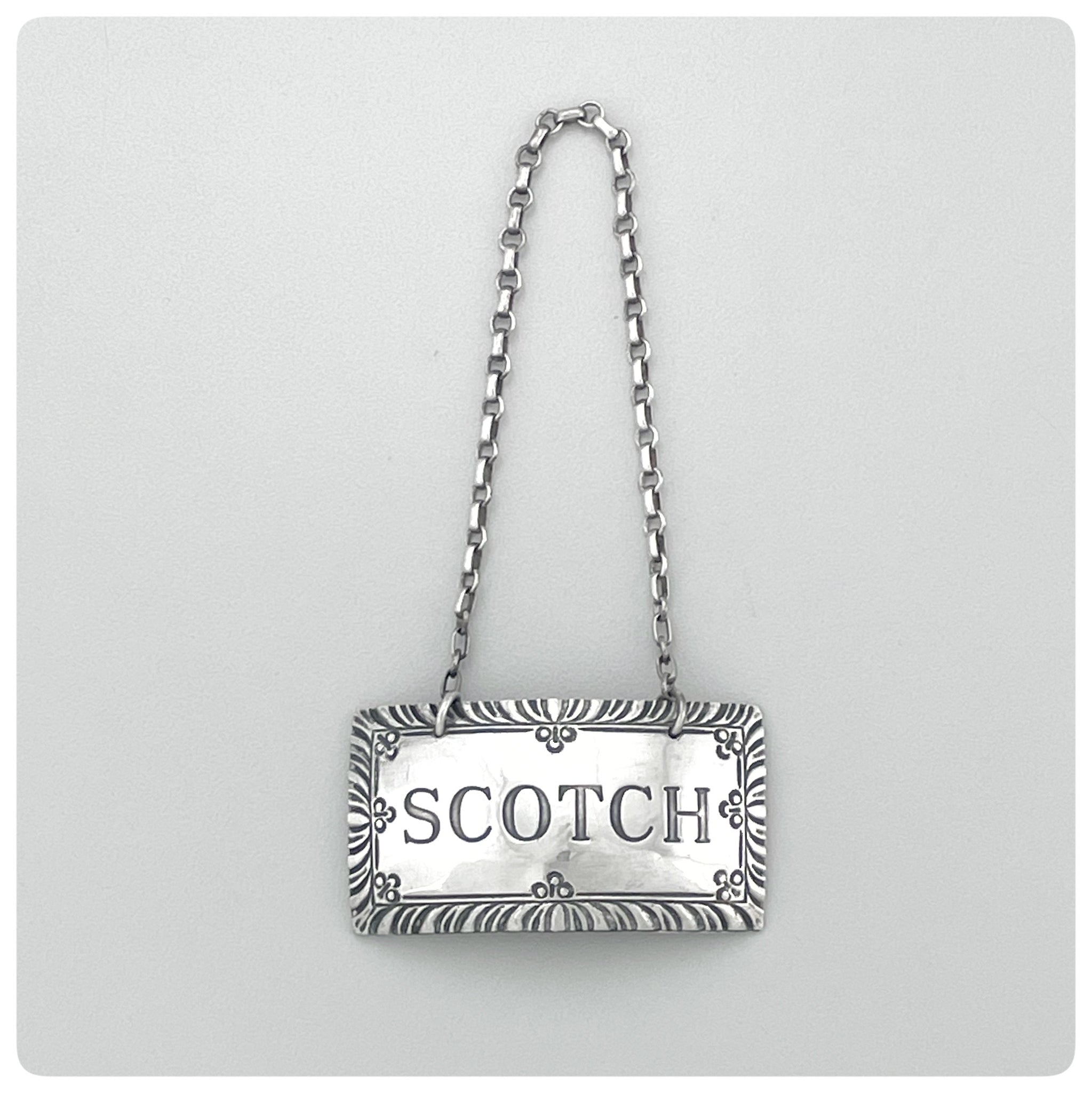 American Sterling Silver "Scotch" Decanter Label / Tag, Stieff Company for Colonial Williamsburg, Baltimore, MD, 20th Century - The Silver Vault of Charleston