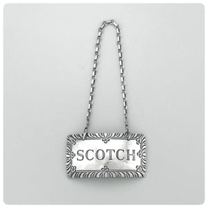 American Sterling Silver "Scotch" Decanter Label / Tag, Stieff Company for Colonial Williamsburg, Baltimore, MD, 20th Century - The Silver Vault of Charleston