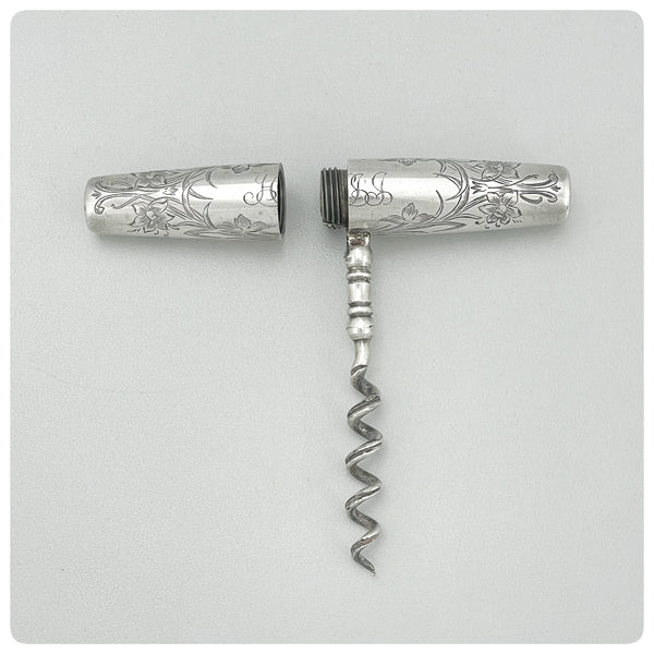 Open view, Sterling Silver and Other Metal Roundlet Corkscrew, Gorham Manufacturing Company, Providence, RI, Late 19th Century - The Silver Vault of Charleston