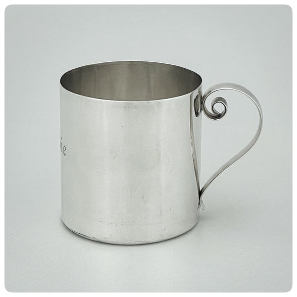 Side, Continental Solid Silver Cup with Scroll Handle, 20th Century - The Silver Vault of Charleston