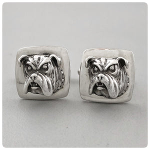Pair of Sterling Silver Square Cufflinks with Bulldogs, G2 Silver, Charleston, SC, New - The Silver Vault of Charleston