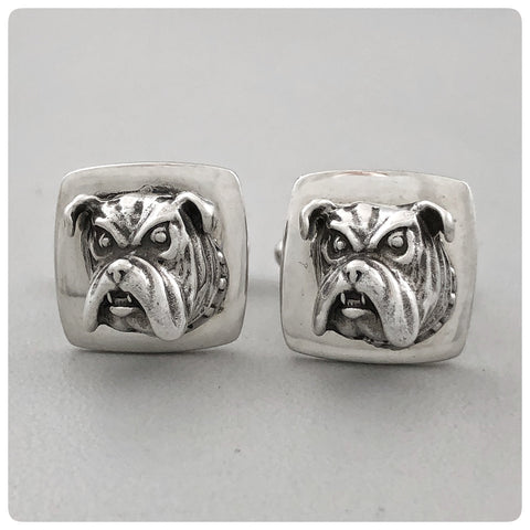 Pair of Sterling Silver Square Cufflinks with Bulldogs, G2 Silver, Charleston, SC, New - The Silver Vault of Charleston