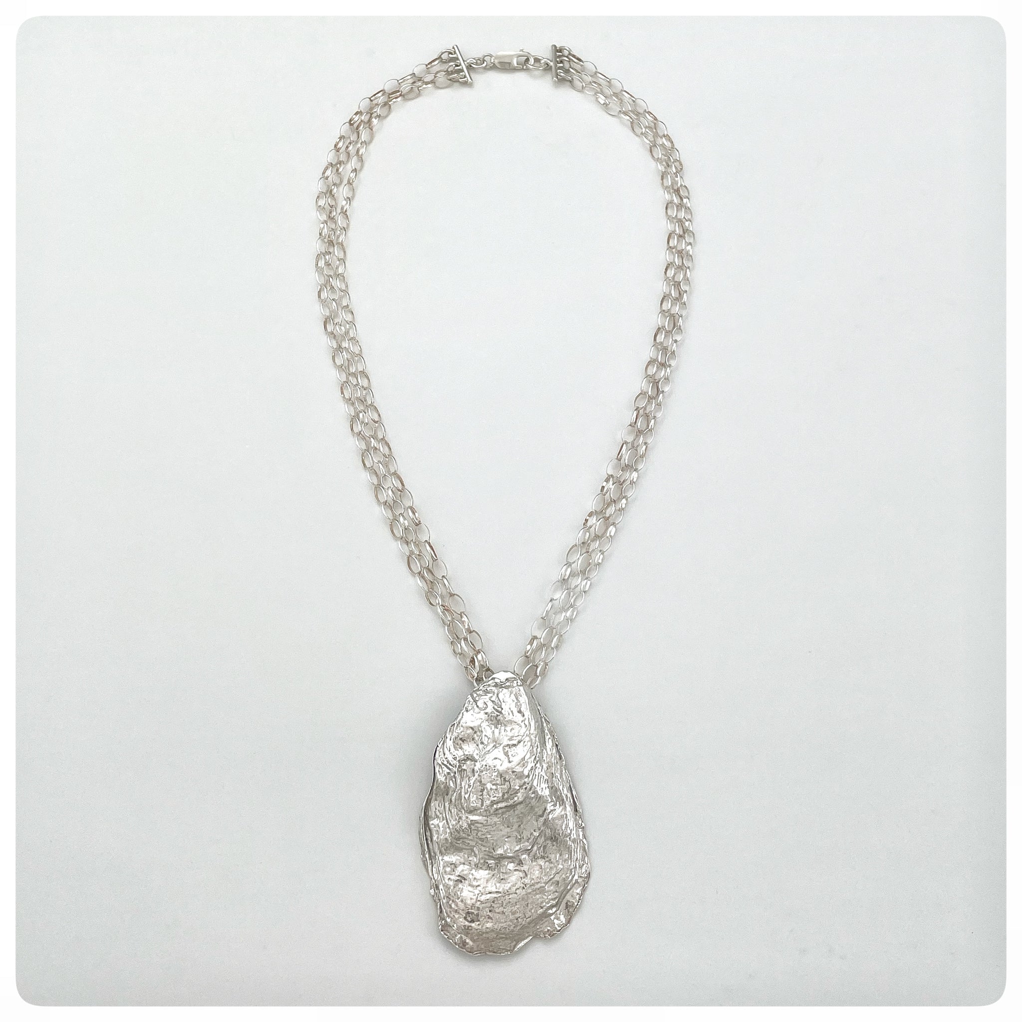 Sterling Silver Large Oyster Shell and Pea Crab Necklace, G2 Silver, Charleston, SC, New - The Silver Vault of Charleston