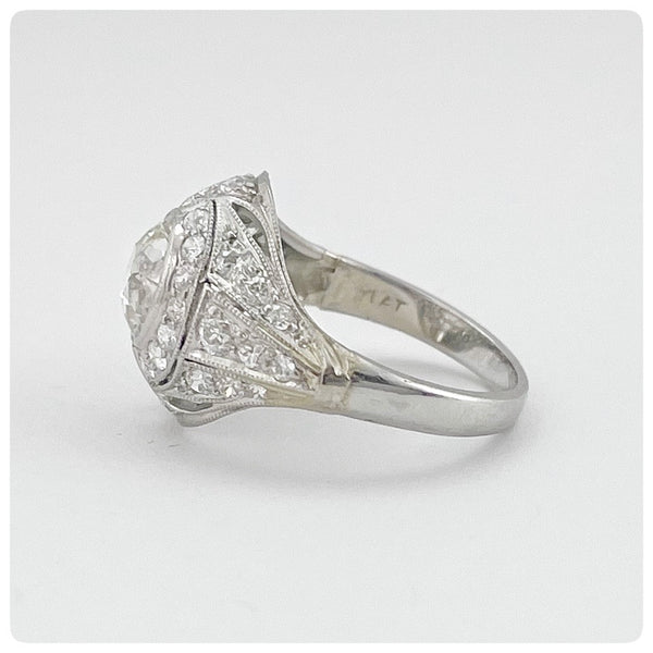 Side view, Edwardian Platinum and Old European Cut Diamond Ring - The Silver Vault of Charleston