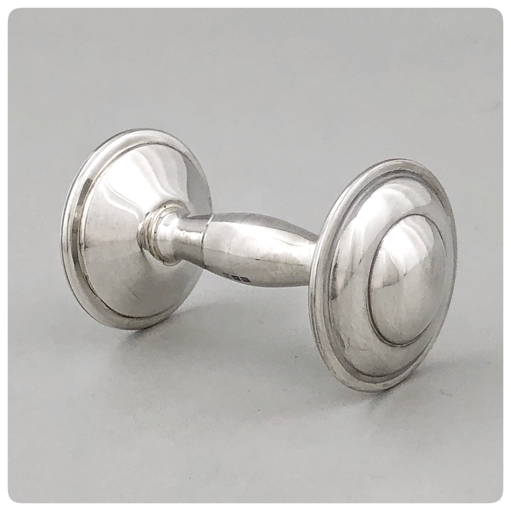 Sterling Silver Dumbbell Rattle, The Prince Company, Pawley's Island, SC, New - The Silver Vault of Charleston