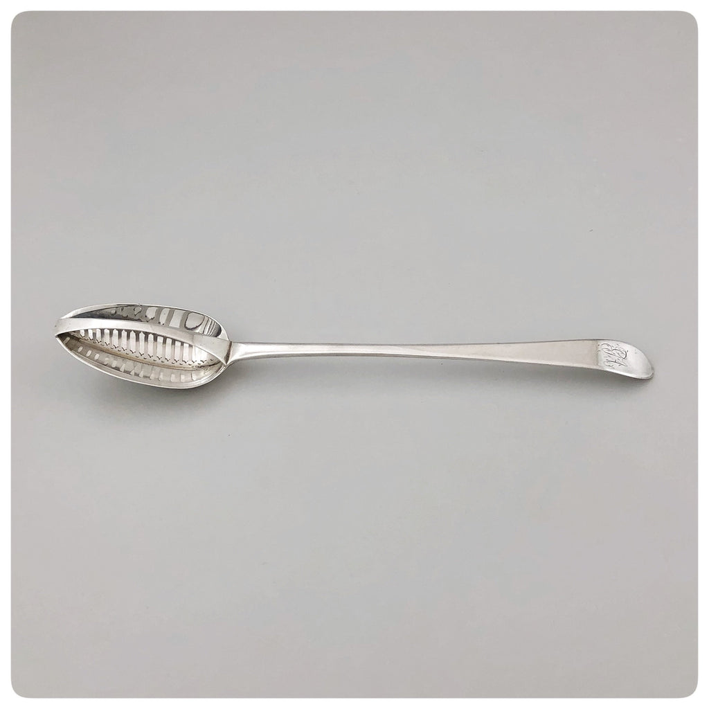 Irish Sterling Silver Divided Strainer Spoon, Michael Keating, Dublin,  1778-1779