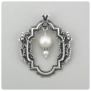 Sterling Silver and Freshwater Pearl Enhancer / Pendant, “Rose Window”, G2 Silver, Charleston, SC, New