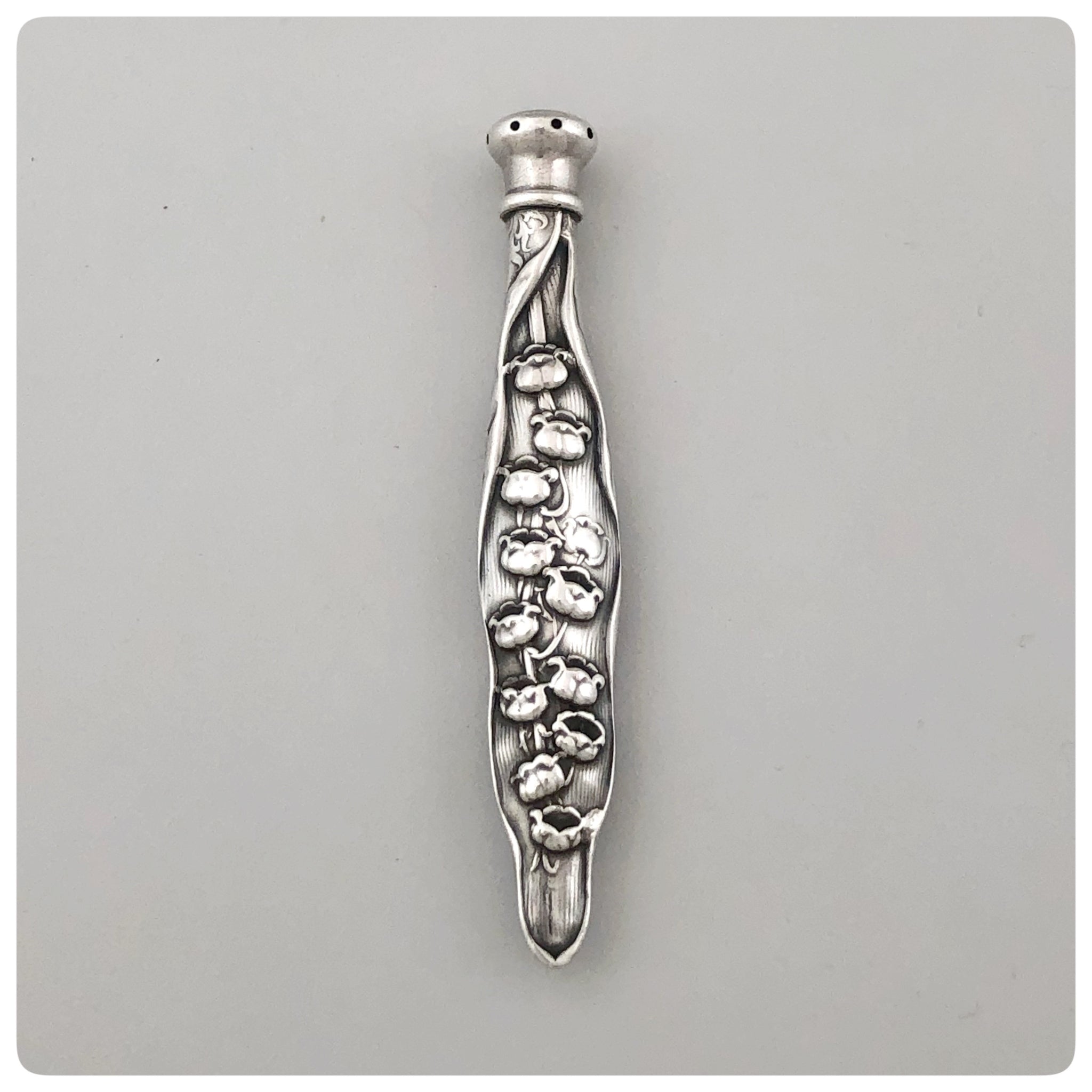 Sterling Silver Perfume Bottle / Vial in "Lily of the Valley", Whiting Manufacturing Company, New York, NY, Pat. 1885 - The Silver Vault of Charleston